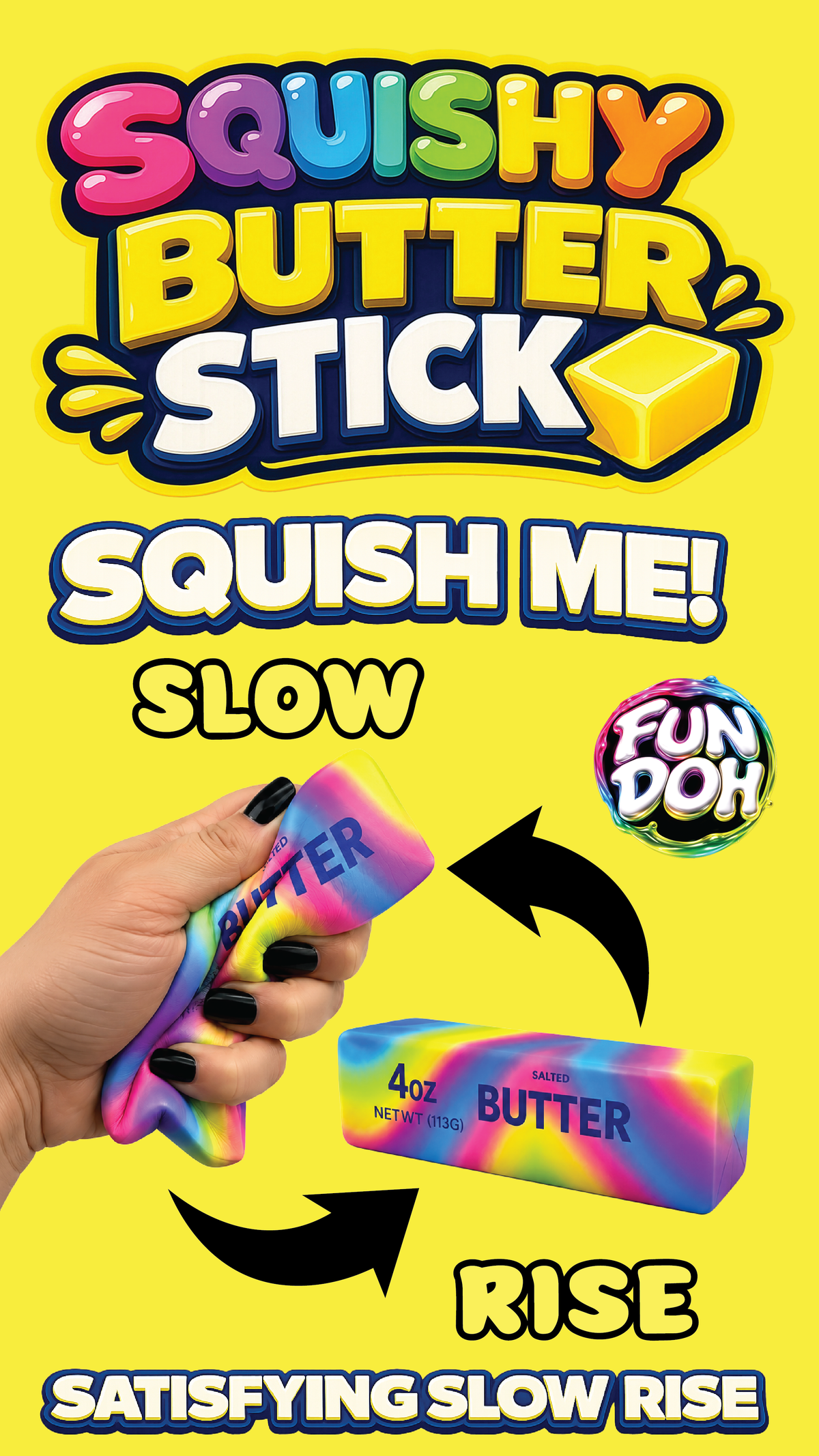 Fun Doh Rainbow Butter Slow Rise Squishy Toy - 12/Display