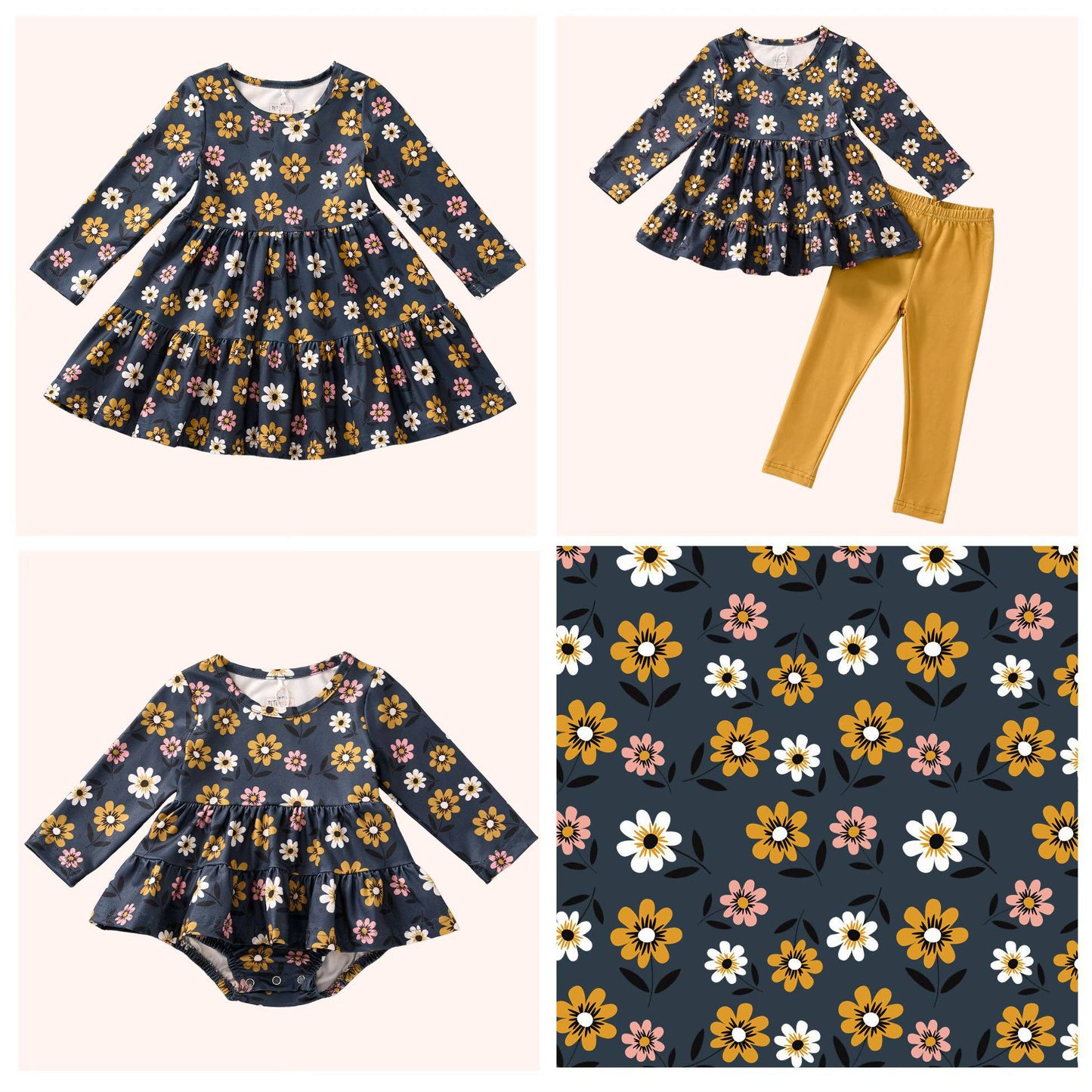Girls Golden Bouquet Dress – Fall Floral Boutique Dress