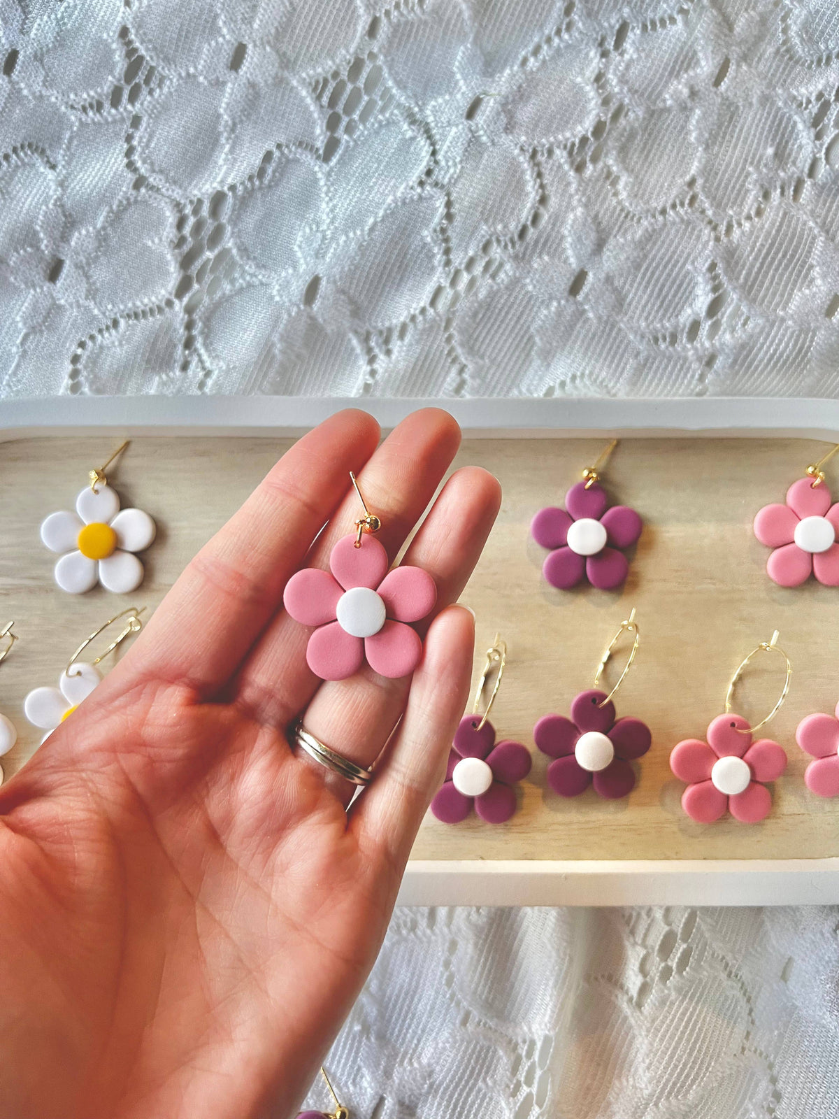 Daisy Clay Earrings, Flower Clay Earrings