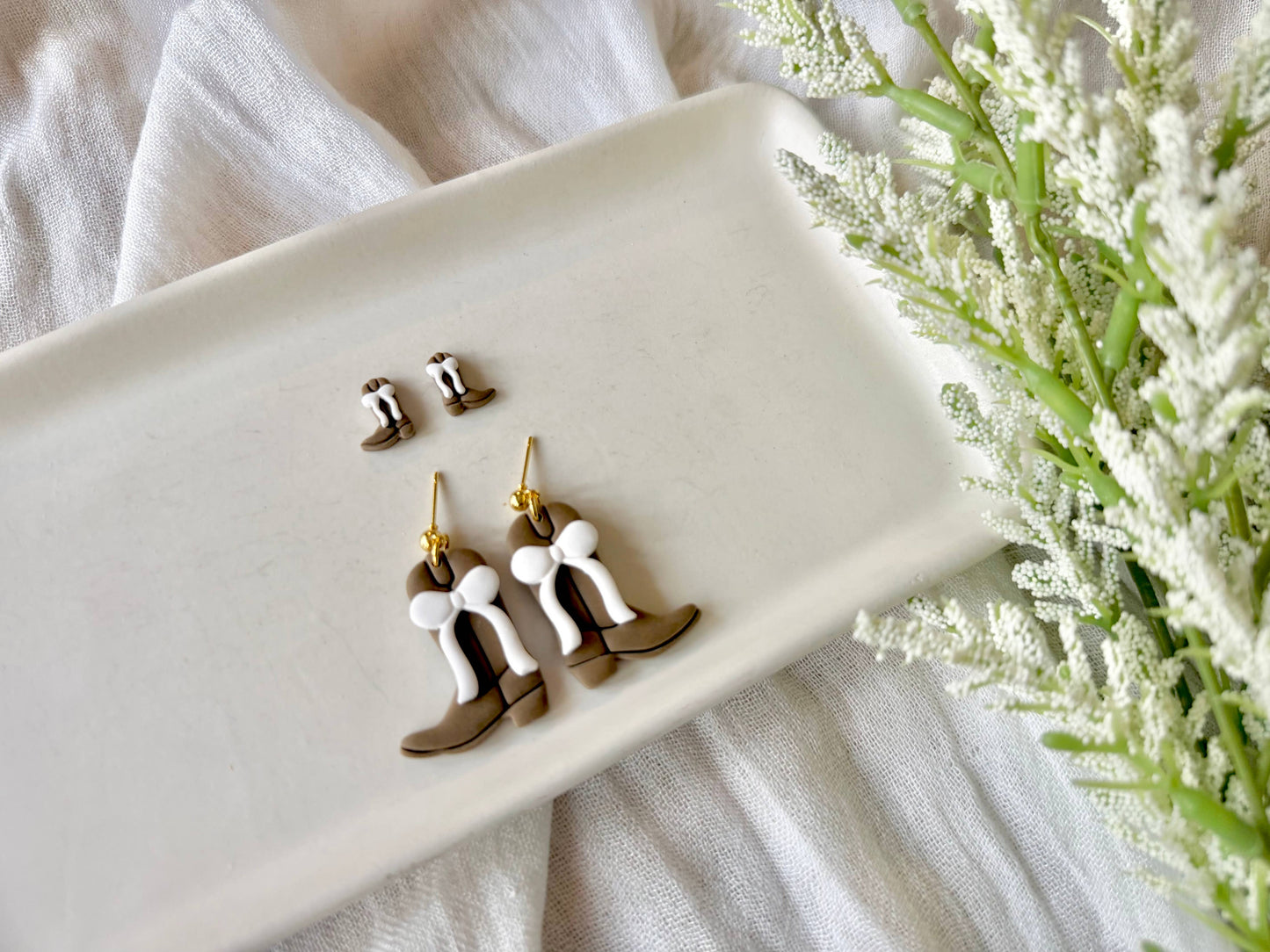 Mommy and Me Cowboy Boot Earrings, Boot Bow Clay Earrings
