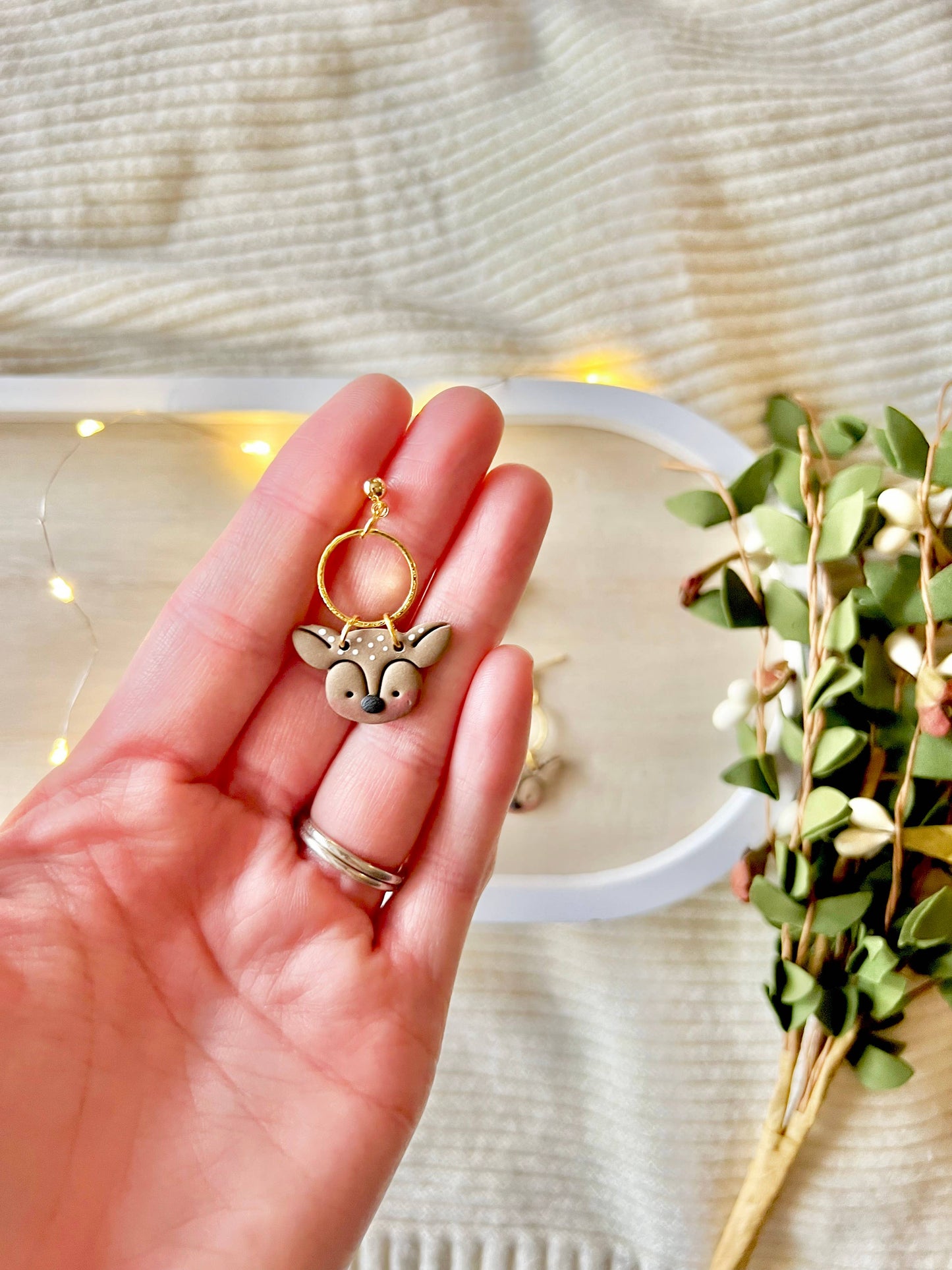Reindeer Earrings, Deer Clay Earrings