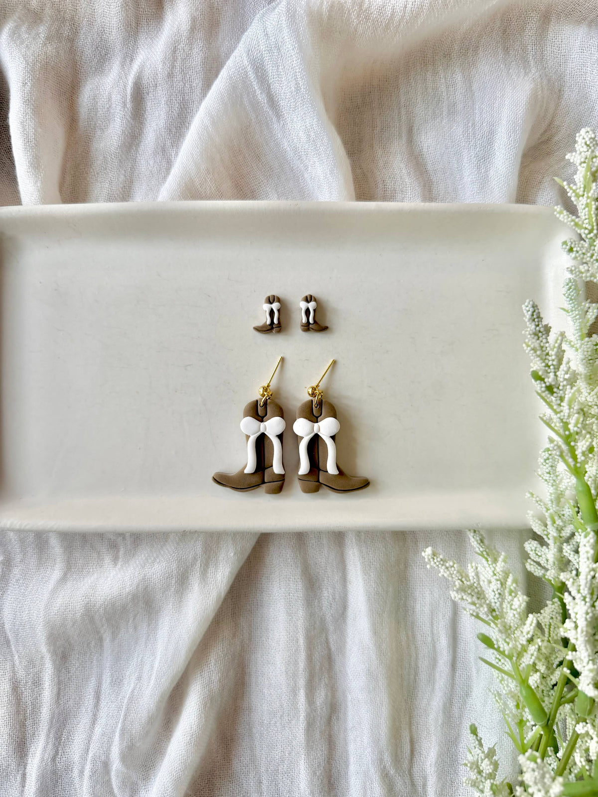 Mommy and Me Cowboy Boot Earrings, Boot Bow Clay Earrings