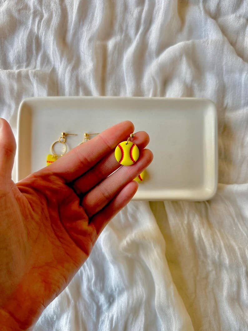 Softball Earrings, Softball Clay Earring, Softball Mom Studs