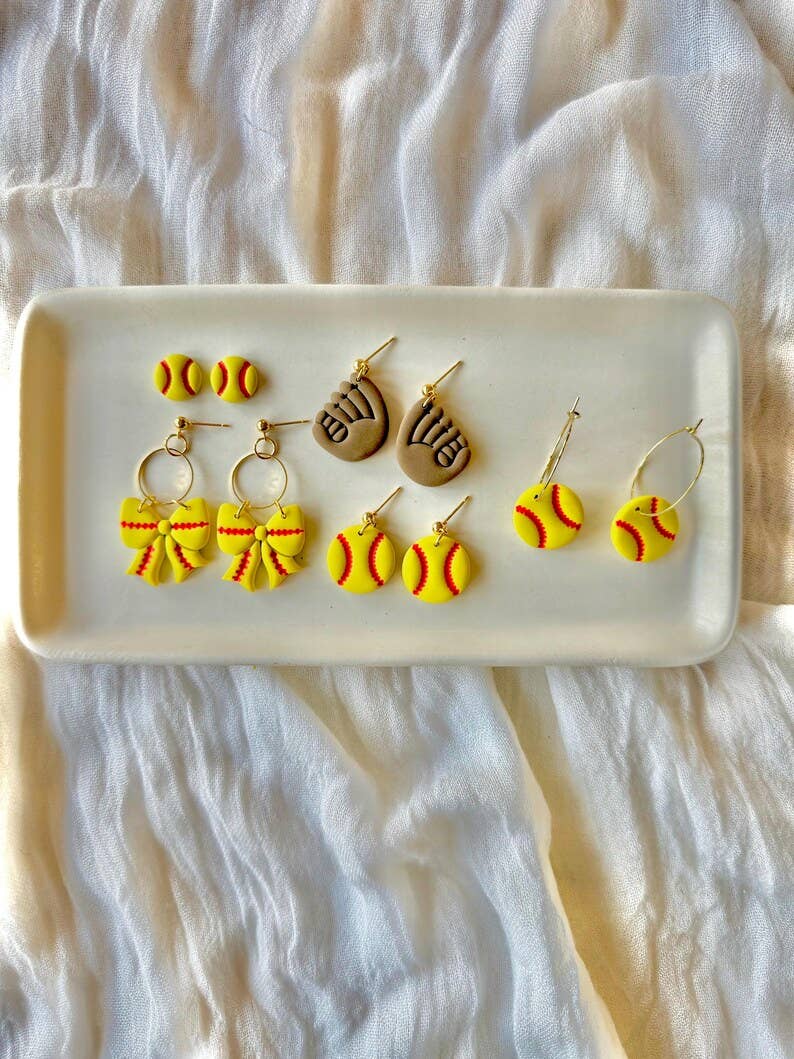 Softball Earrings, Softball Clay Earring, Softball Mom Studs