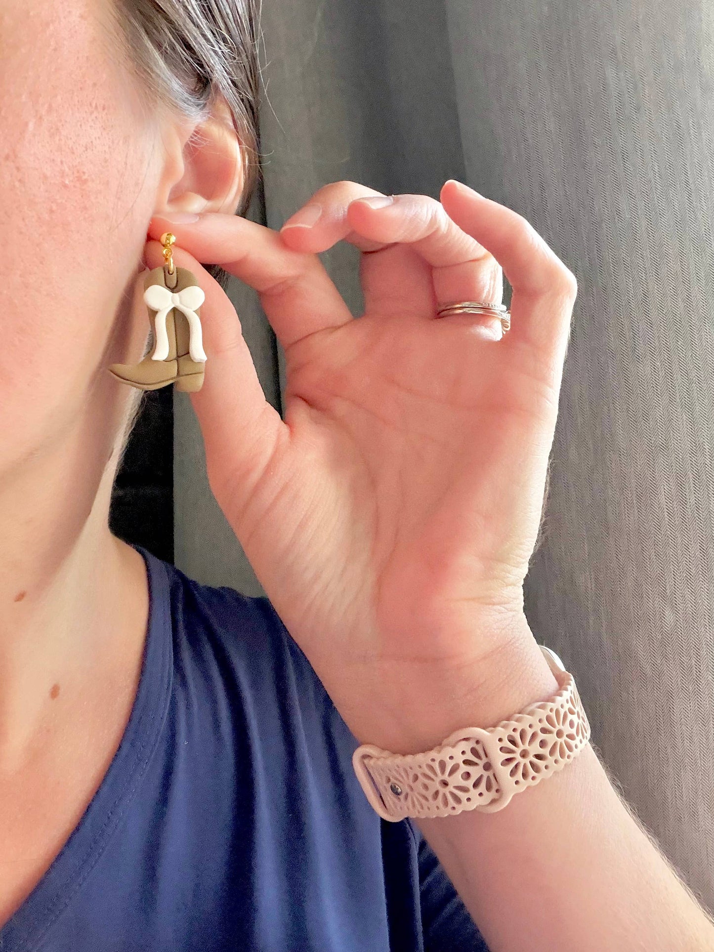 Mommy and Me Cowboy Boot Earrings, Boot Bow Clay Earrings