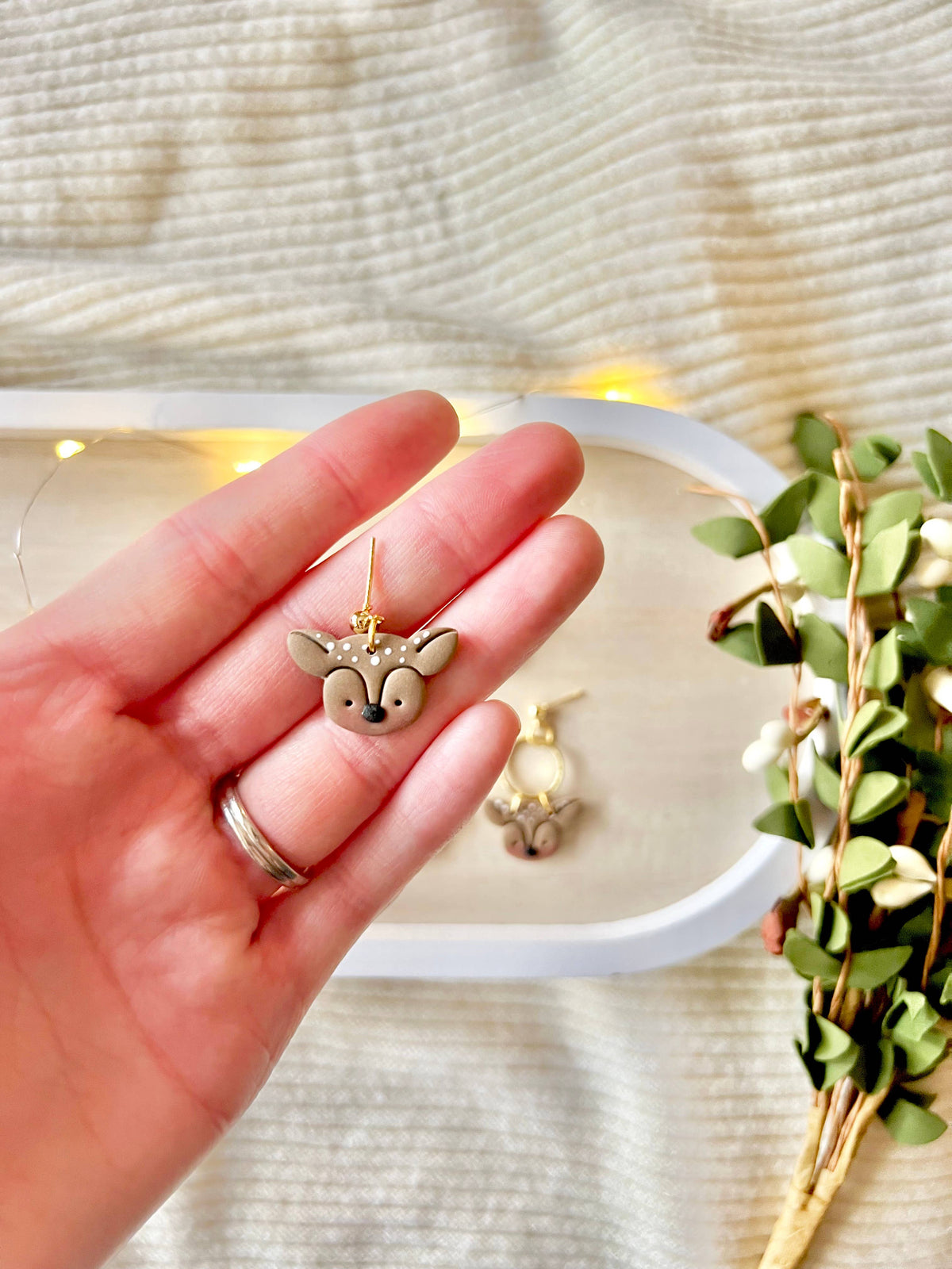 Reindeer Earrings, Deer Clay Earrings