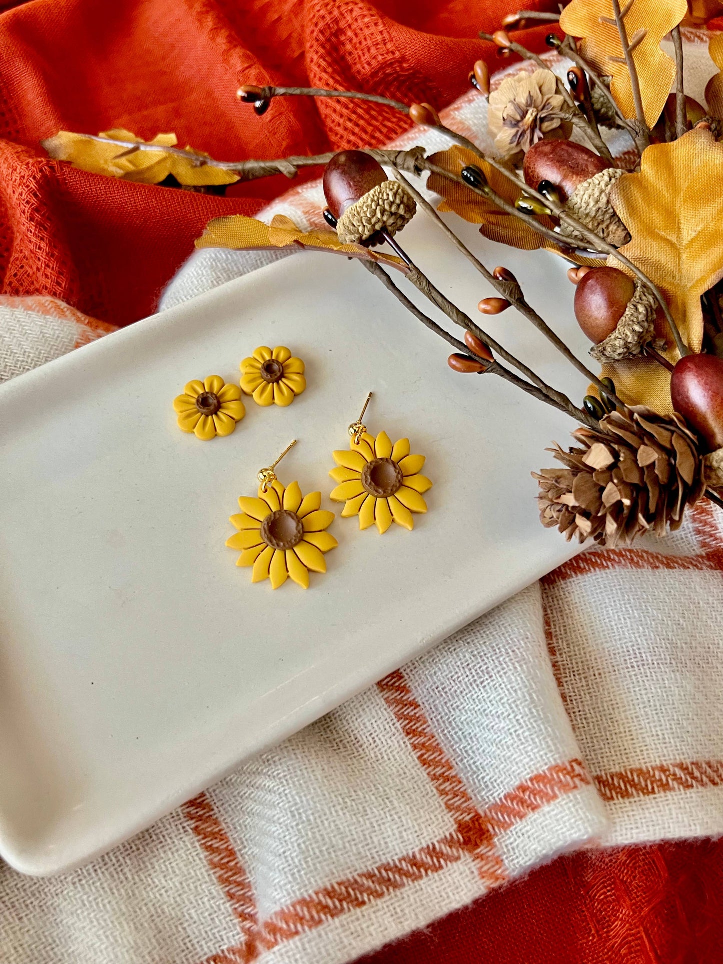 Sunflower Earrings, Sunflower Clay Studs, Sunflower Studs (Copy)