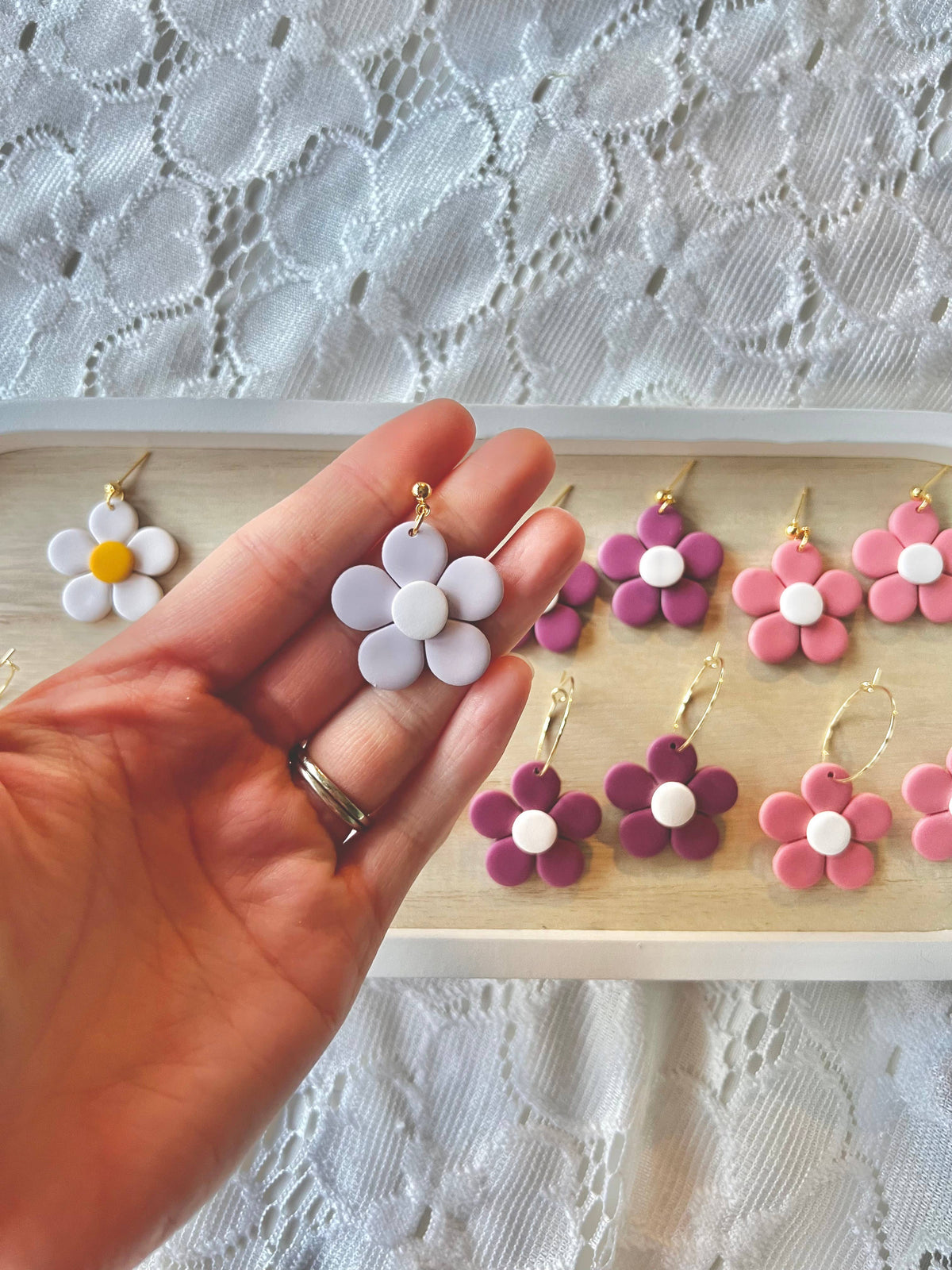 Daisy Clay Earrings, Flower Clay Earrings