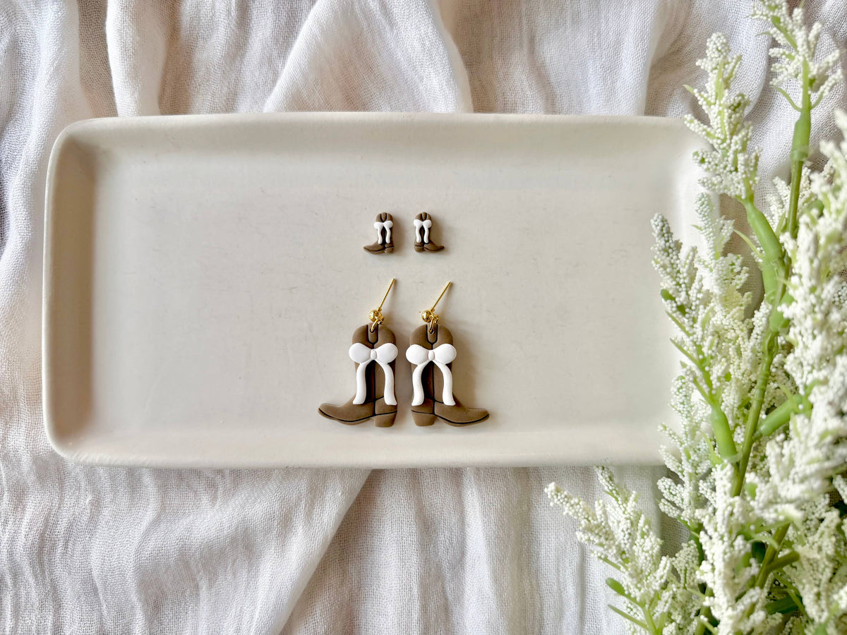 Mommy and Me Cowboy Boot Earrings, Boot Bow Clay Earrings