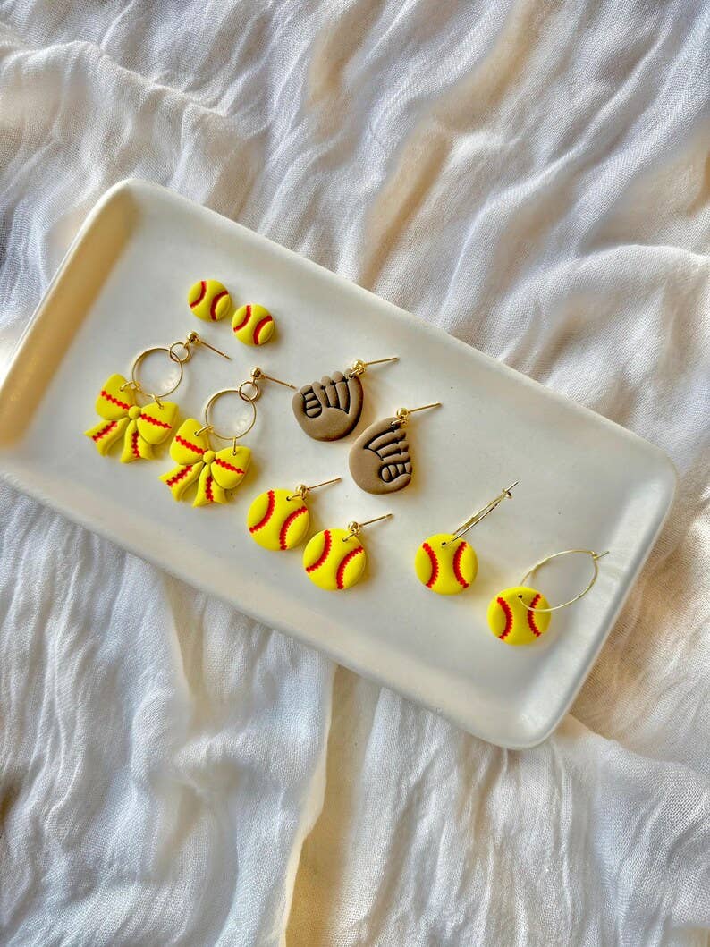 Softball Earrings, Softball Clay Earring, Softball Mom Studs