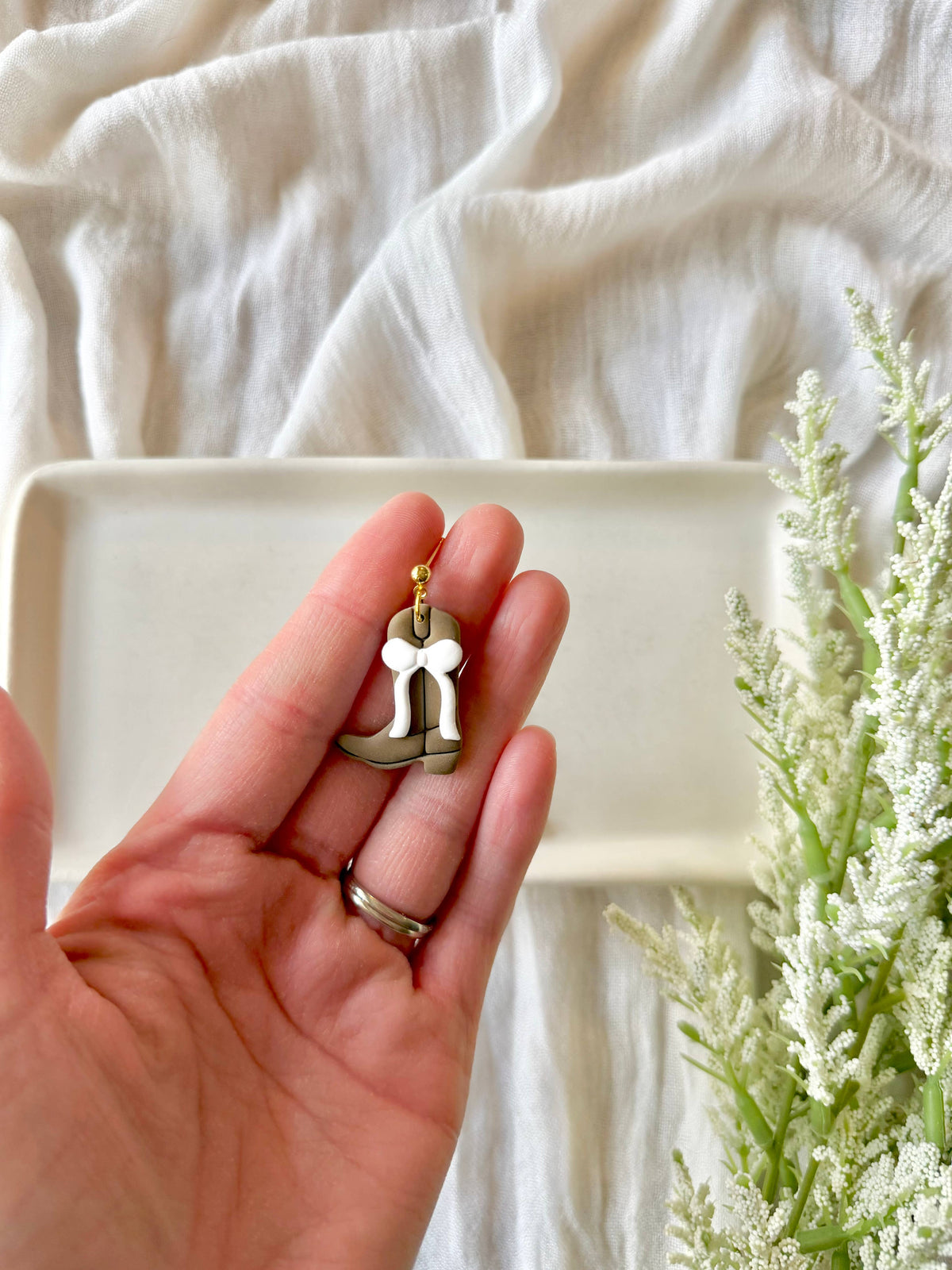 Mommy and Me Cowboy Boot Earrings, Boot Bow Clay Earrings