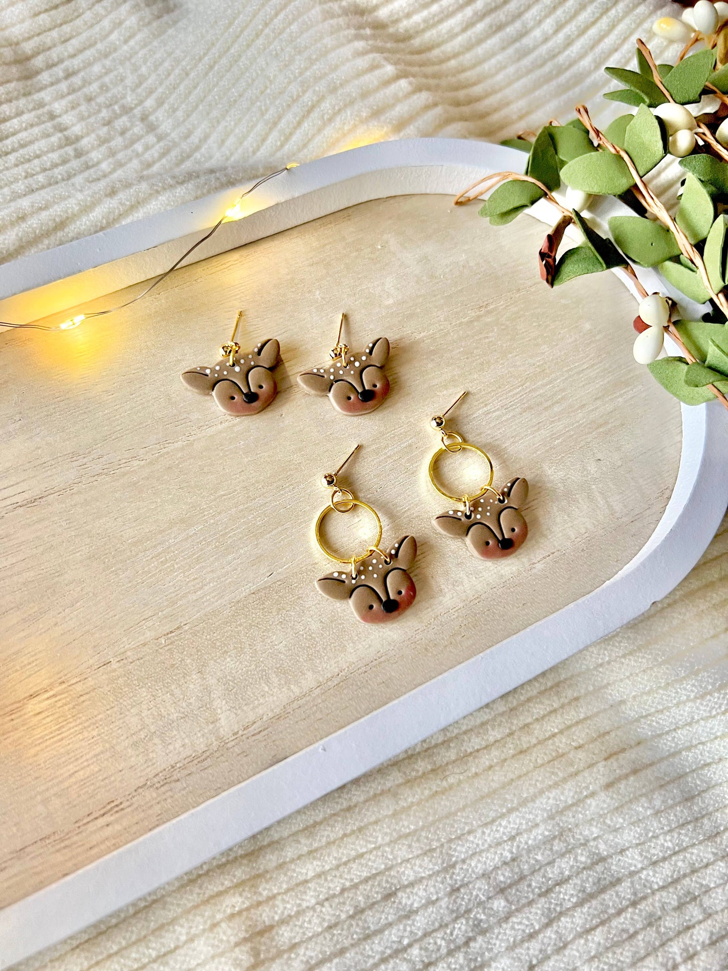 Reindeer Earrings, Deer Clay Earrings