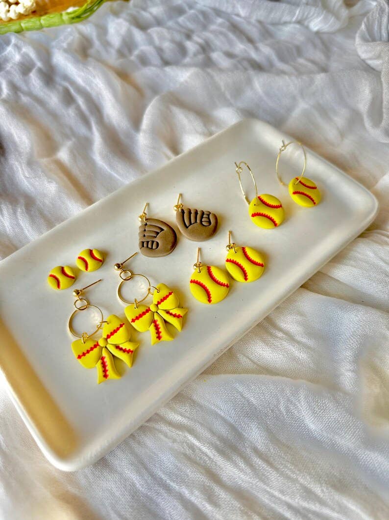 Softball Earrings, Softball Clay Earring, Softball Mom Studs