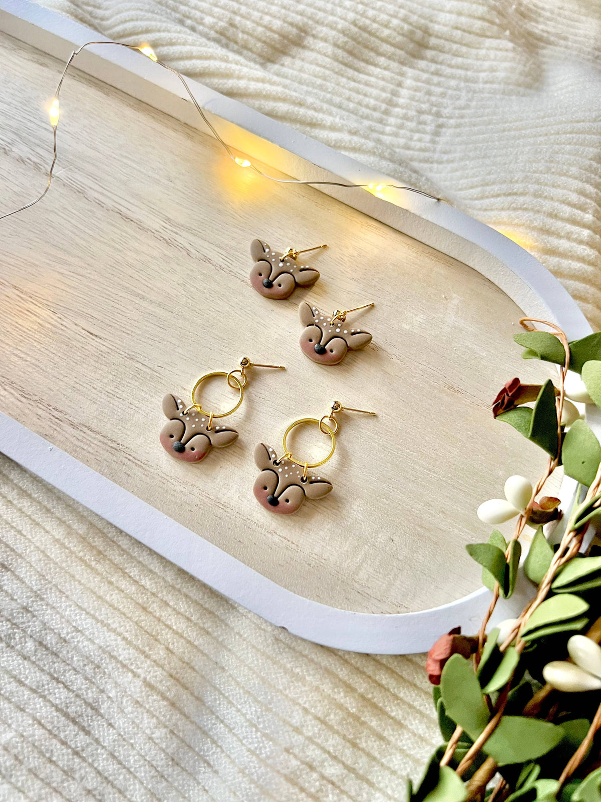 Reindeer Earrings, Deer Clay Earrings