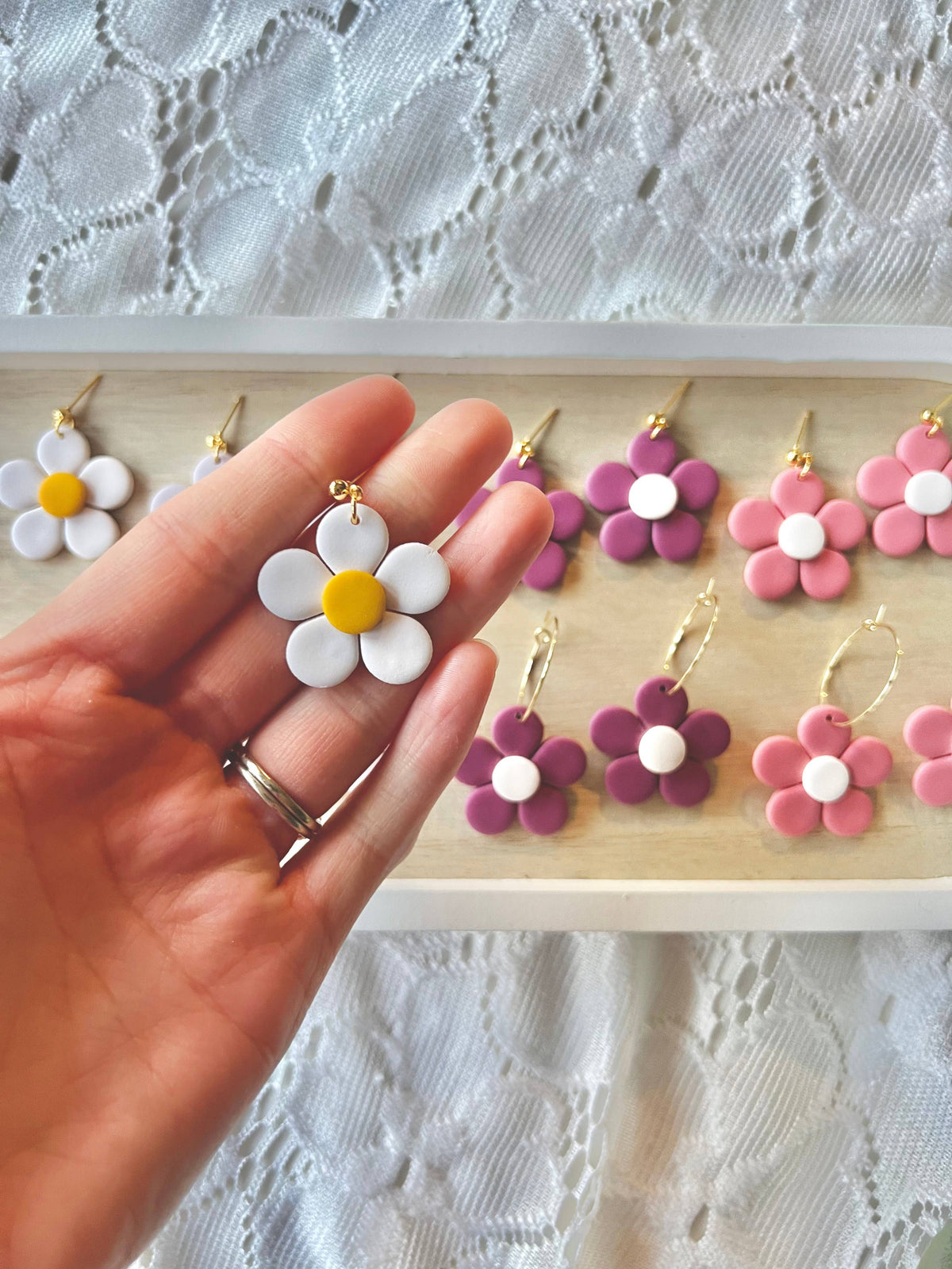 Daisy Clay Earrings, Flower Clay Earrings