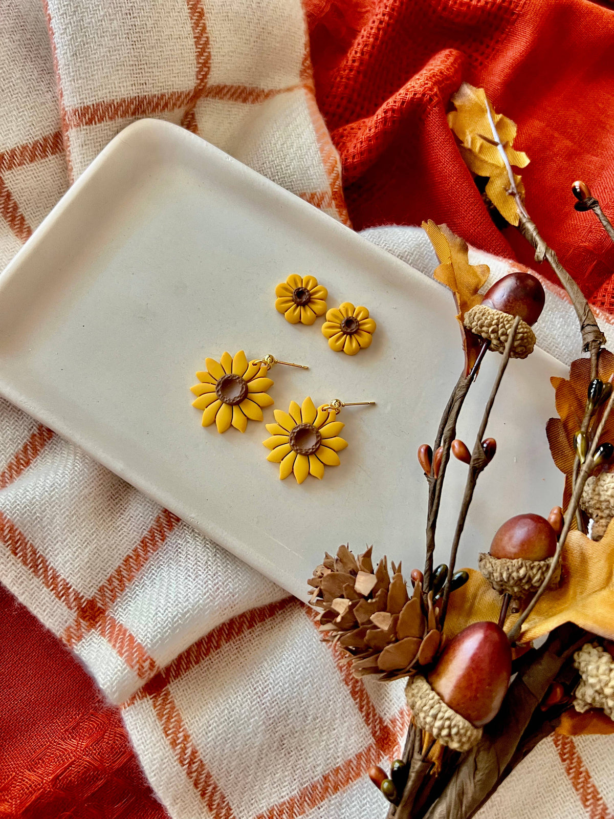 Sunflower Earrings, Sunflower Clay Studs, Sunflower Studs (Copy)