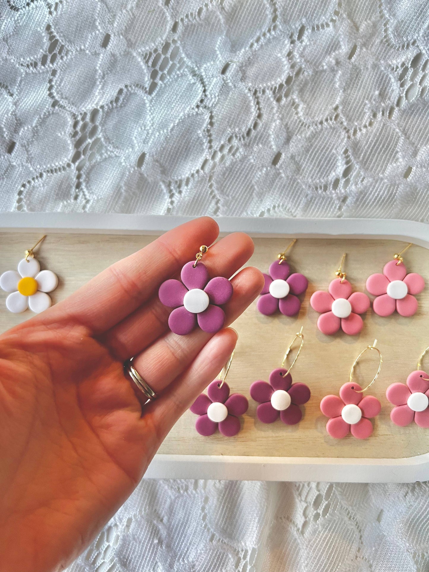 Daisy Clay Earrings, Flower Clay Earrings