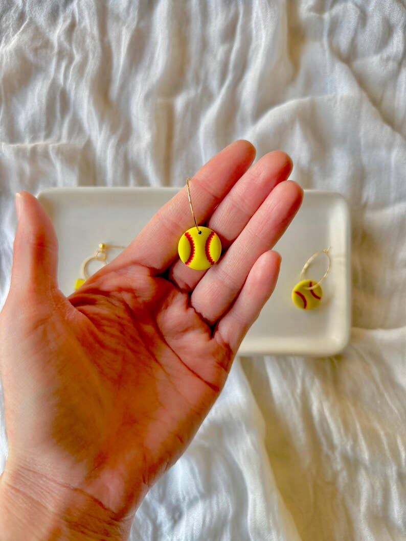 Softball Earrings, Softball Clay Earring, Softball Mom Studs