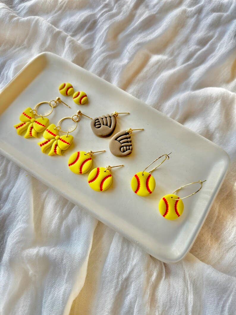 Softball Earrings, Softball Clay Earring, Softball Mom Studs