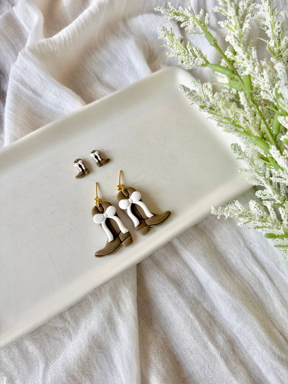 Mommy and Me Cowboy Boot Earrings, Boot Bow Clay Earrings