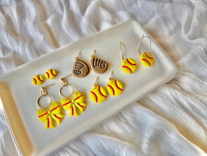 Softball Earrings, Softball Clay Earring, Softball Mom Studs