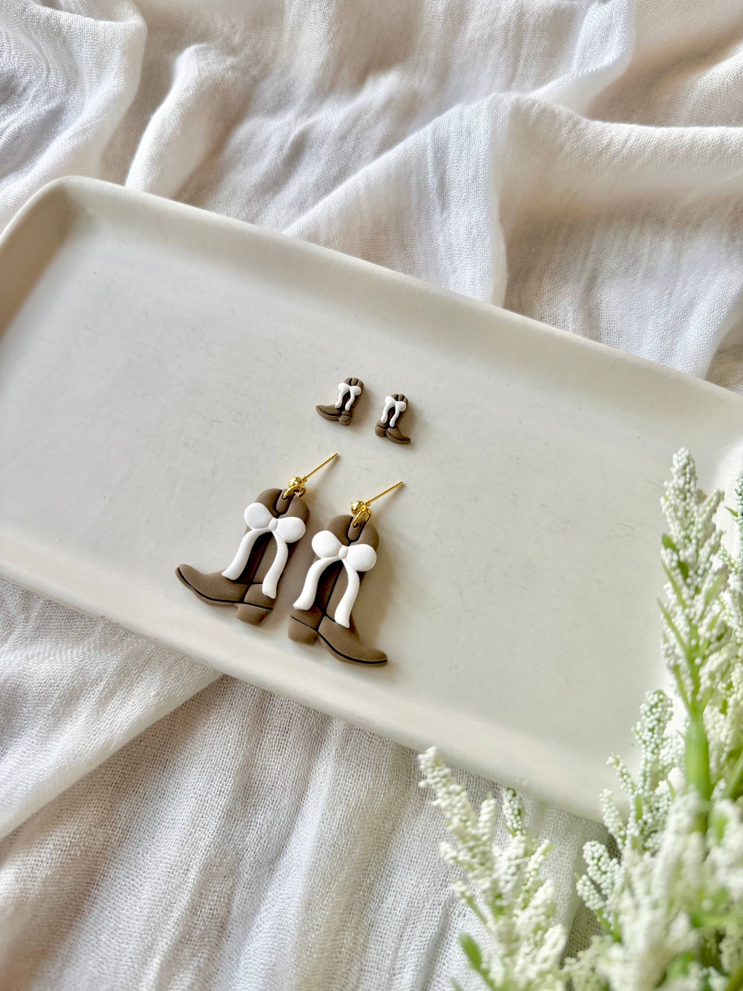 Mommy and Me Cowboy Boot Earrings, Boot Bow Clay Earrings