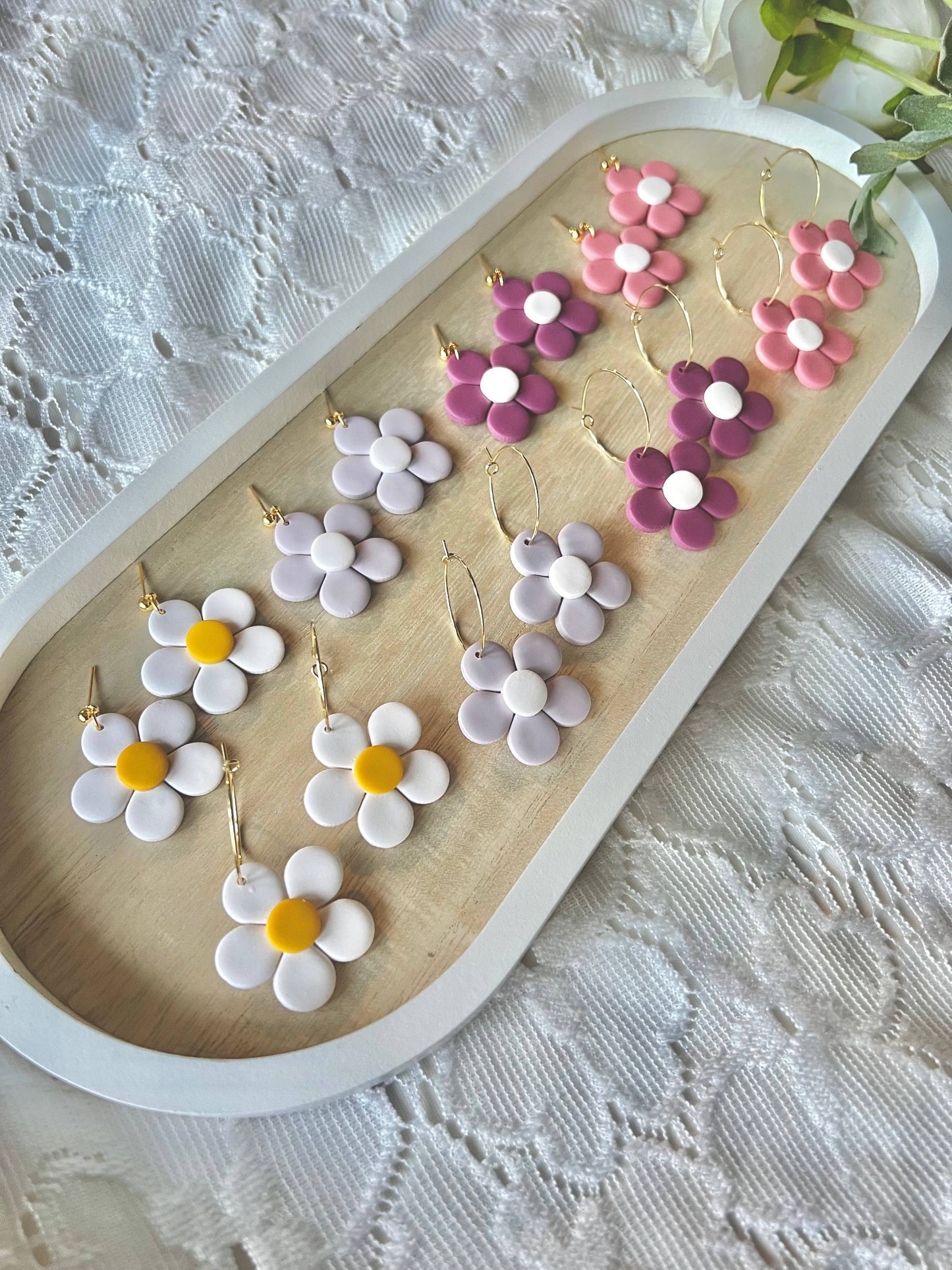 Daisy Clay Earrings, Flower Clay Earrings