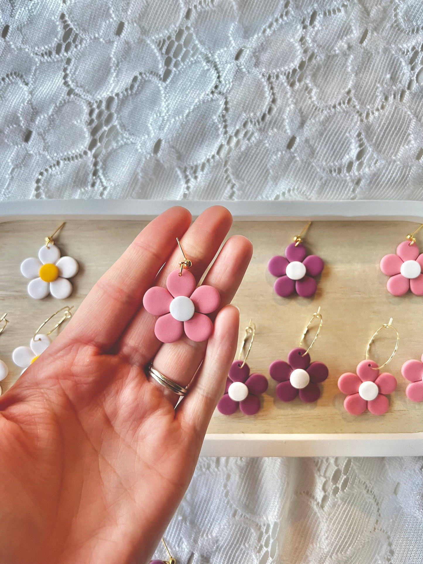Daisy Clay Earrings, Flower Clay Earrings