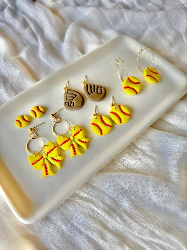Softball Earrings, Softball Clay Earring, Softball Mom Studs