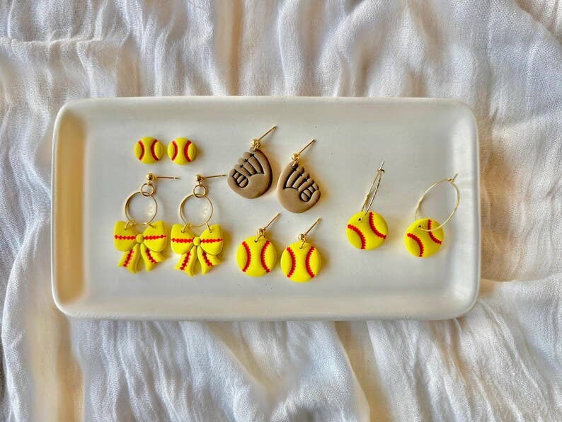 Softball Earrings, Softball Clay Earring, Softball Mom Studs