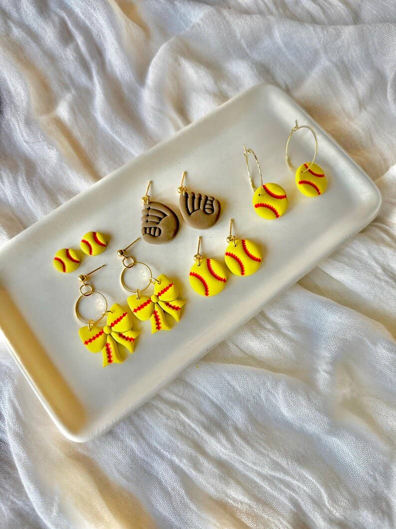 Softball Earrings, Softball Clay Earring, Softball Mom Studs