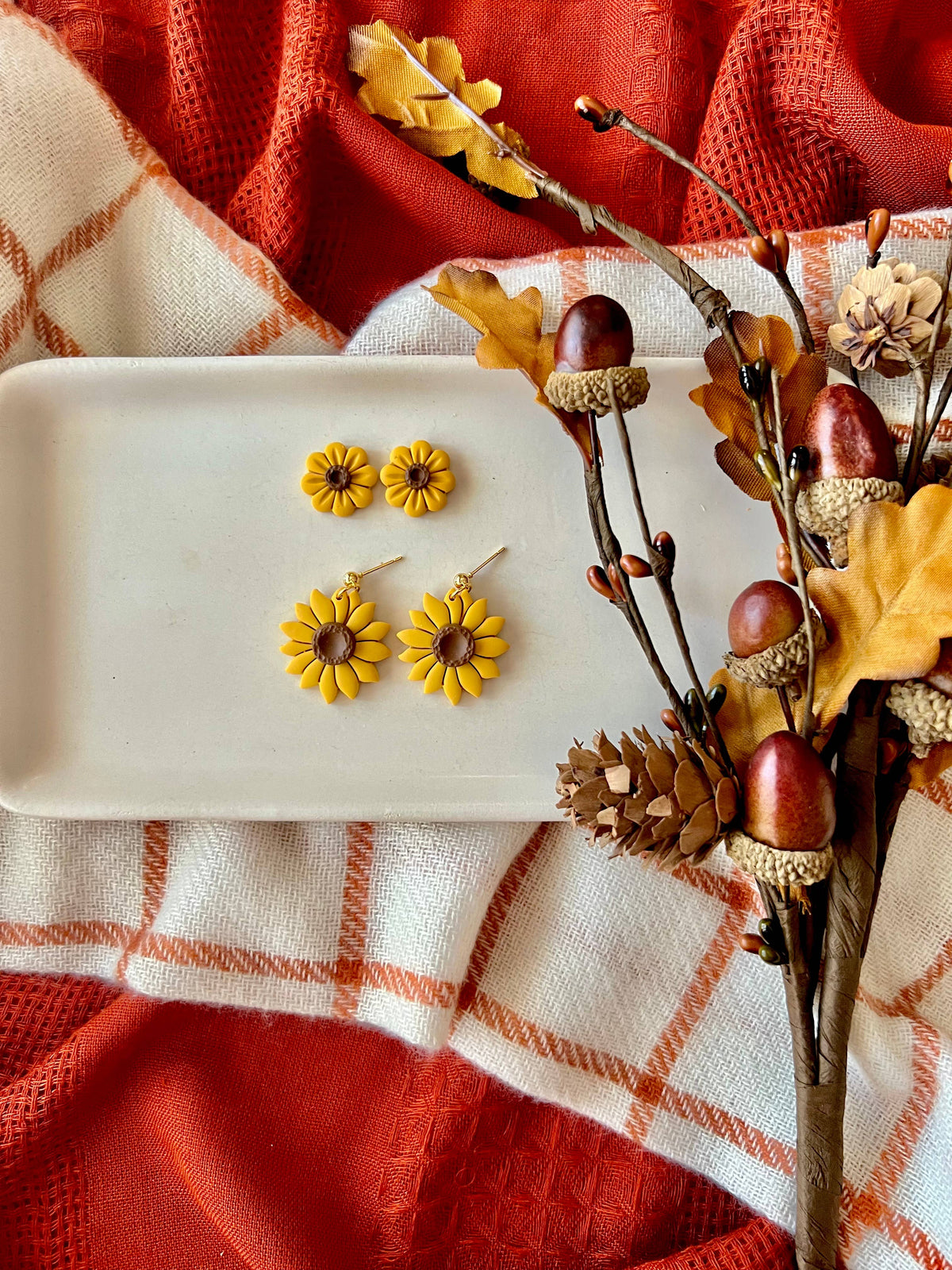 Sunflower Earrings, Sunflower Clay Studs, Sunflower Studs (Copy)