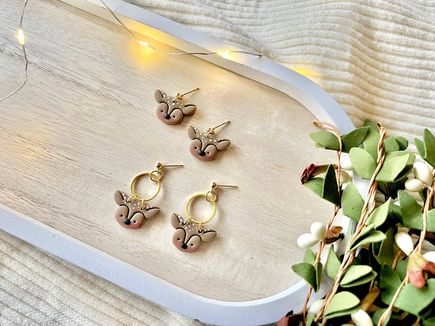 Reindeer Earrings, Deer Clay Earrings