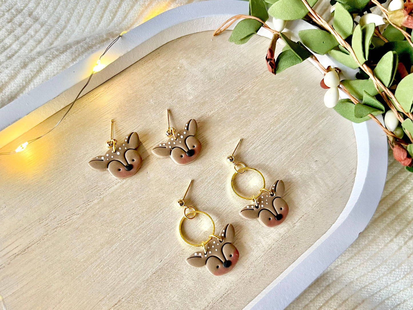 Reindeer Earrings, Deer Clay Earrings