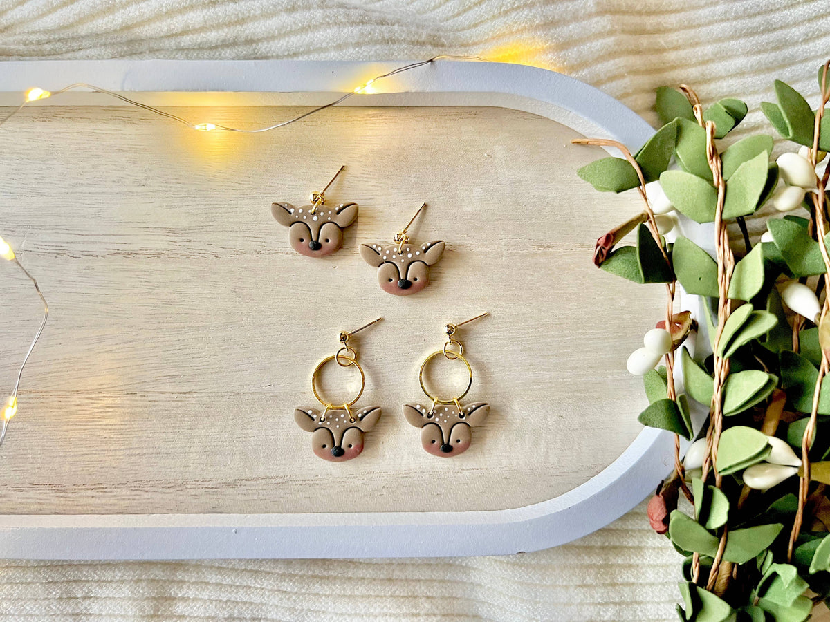 Reindeer Earrings, Deer Clay Earrings